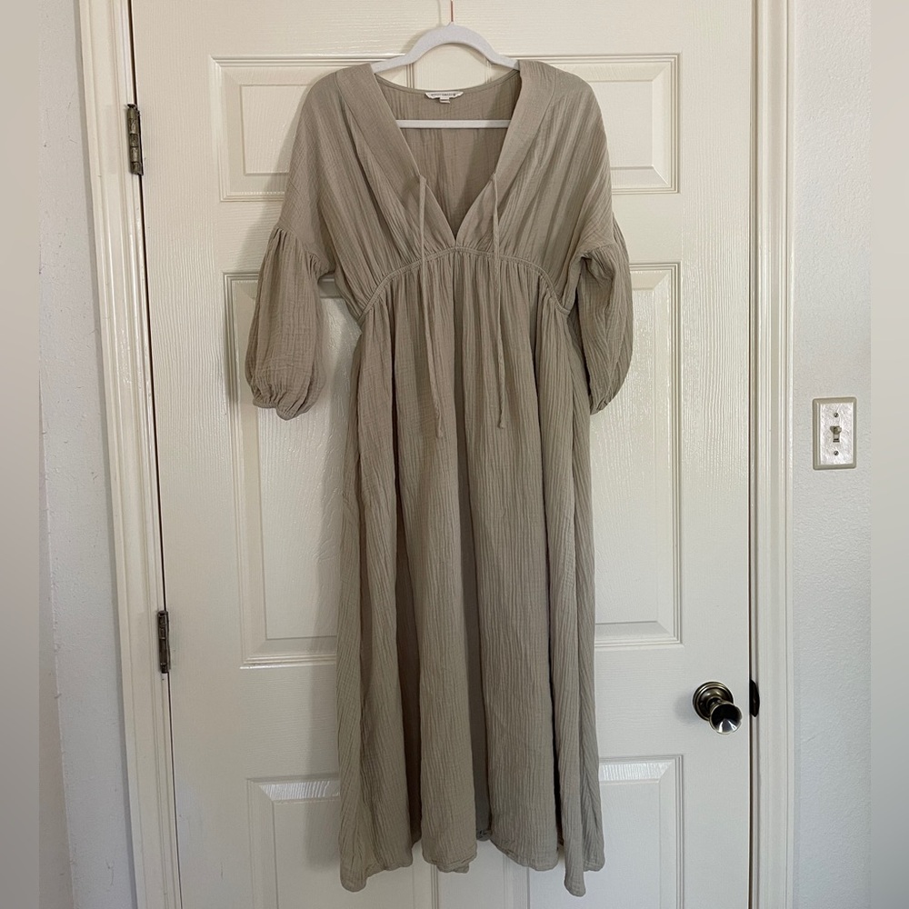Worth Collective Boho V-Neck Maxi Dress in Thyme